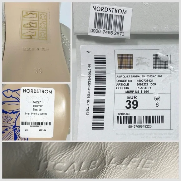 Burberry Leather Quilted Heeled Slide Sandals Plaster 39 9 NEW - Picture 16 of 17